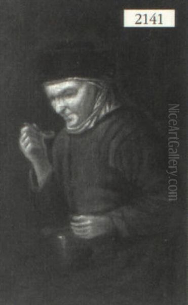 `den Danske Teniers' Or `old Woman With A Plum' Oil Painting by Peter Cramer