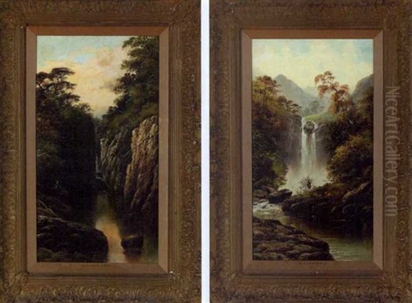 Figure By A Rocky Creek (+ Rushing Water; Pair) Oil Painting by W. J. Crampton