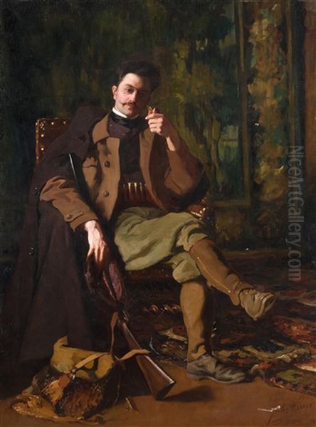 Portrait Von Herrn Pottier Als Jager Oil Painting by Jules Cran