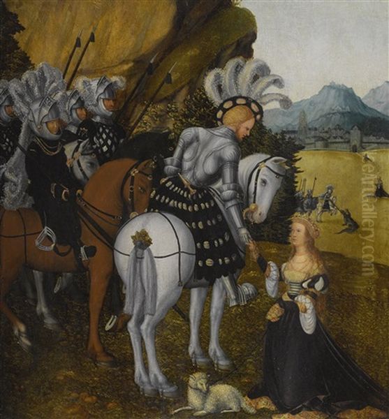 Allegorical Portrait Of A Knight, Possibly The Emperor Maximilian I, As Saint George Oil Painting by Lucas Cranach the Elder