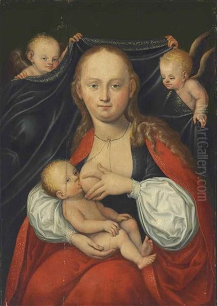 The Virgin And Child With Two Angels Oil Painting by Lucas Cranach the Elder