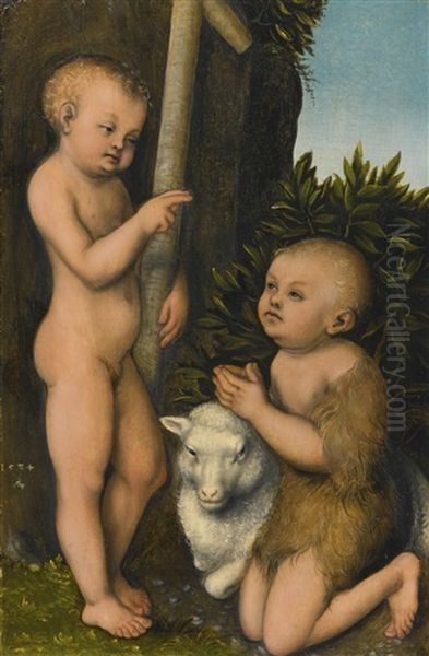 The Young Christ Adored By Saint John The Baptist Oil Painting by Lucas Cranach the Elder