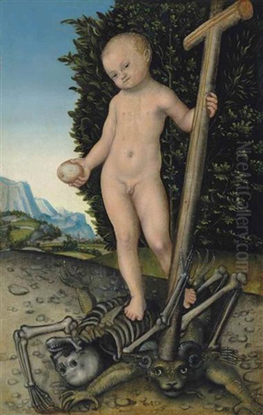 The Infant Christ As Redeemer (collab. W/workshop) Oil Painting by Lucas Cranach the Elder