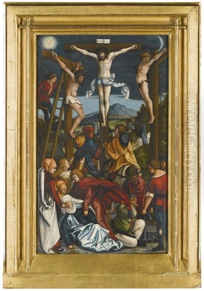 The Crucifixion; A Male Saint Lying Prostrate Beneath A Pear Tree (recto/ Verso) Oil Painting by Lucas Cranach the Elder