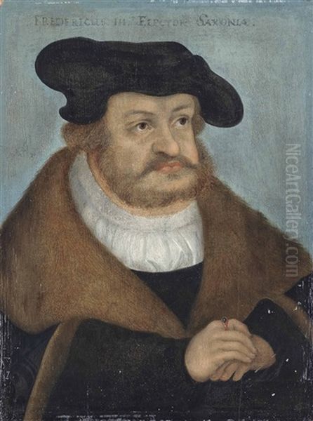 Portrait Of Frederick Iii (1463-1525), The Wise, Elector Of Saxony, Bust-length, In A White Shirt, A Fur-lined Coat And A Black Hat Oil Painting by Lucas Cranach the Elder