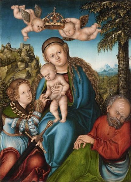 The Mystic Marriage Of Saint Catherine Oil Painting by Lucas Cranach the Elder