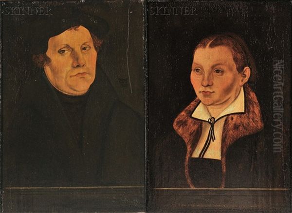 Portraits: Martin Luther And Katharina Von Bora (pair) Oil Painting by Lucas Cranach the Elder