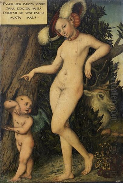 Venus With Cupid Stealing Honey Oil Painting by Lucas Cranach the Elder