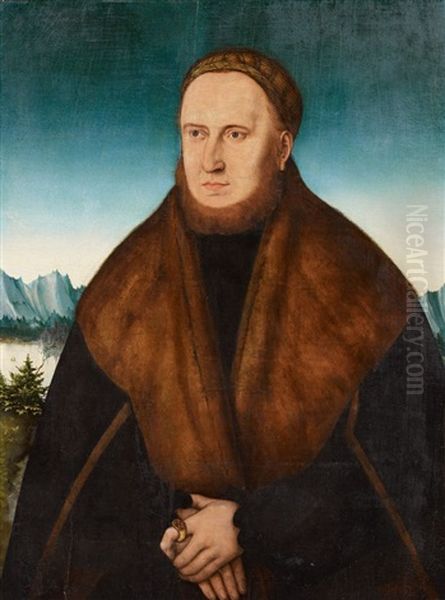 Bildnis Eines Bartigen Mannes Mit Kappe Und Pelzverbramten Mantel Oil Painting by Lucas Cranach the Elder