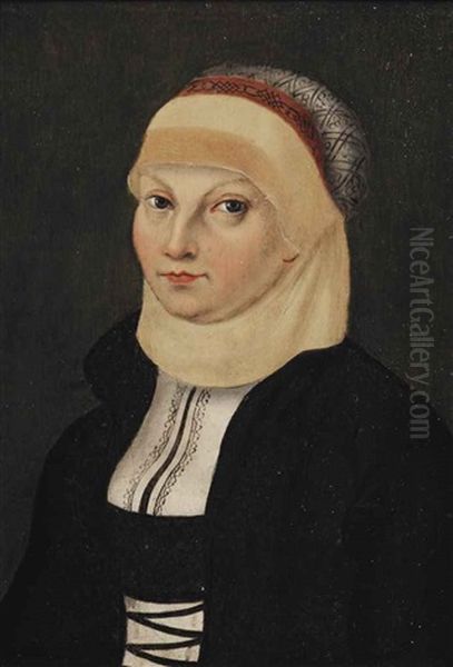 Portrait Of Katharina Von Bora (1499-1552), Die Lutherin, Martin Luther's Wife, Half-length, In A Black And White Dress And A Head Garment Oil Painting by Lucas Cranach the Elder