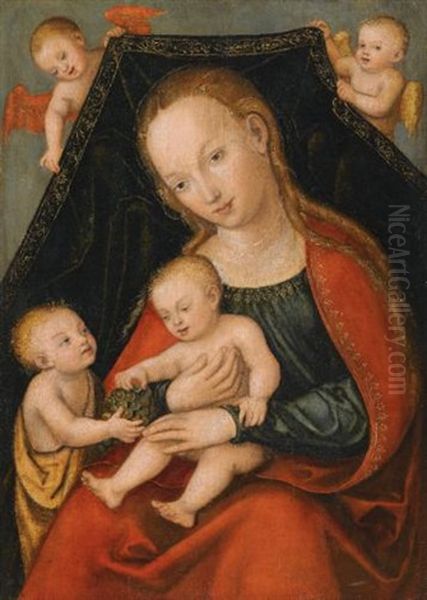 The Virgin And Child With St. John The Baptist And Two Angels Oil Painting by Lucas Cranach the Elder