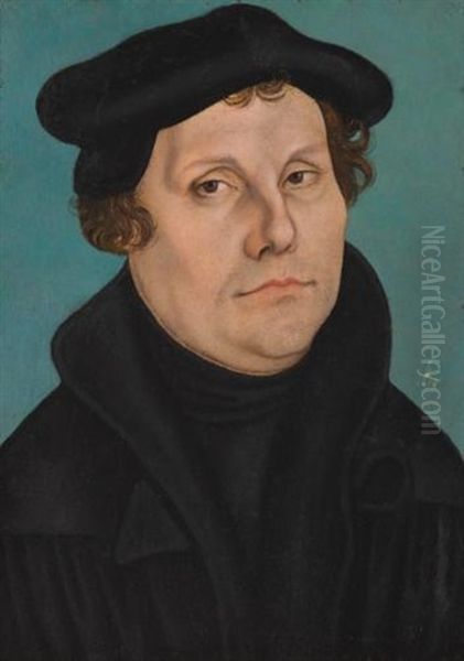 Portrait Of Martin Luther, Head And Shoulders, Turned Towards The Viewer Oil Painting by Lucas Cranach the Elder