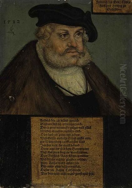 Portrait Of Frederick Iii The Wise, Elector Of Saxony, In A White Shirt, Fur-lined Coat, And Black Hat Oil Painting by Lucas Cranach the Elder