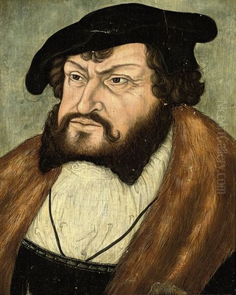 Portrait Of John I, The Steadfast, Elector Of Saxony, In A Fur Cloak And Black Cap Oil Painting by Lucas Cranach the Elder