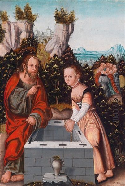 Christus Und Die Samariterin Am Brunnen Oil Painting by Lucas Cranach the Elder