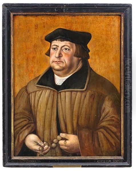 Bildnis Eines Mannes, Der Einen Rosenkranz In Den Handen Halt (martin Luther?) Oil Painting by Lucas Cranach the Elder