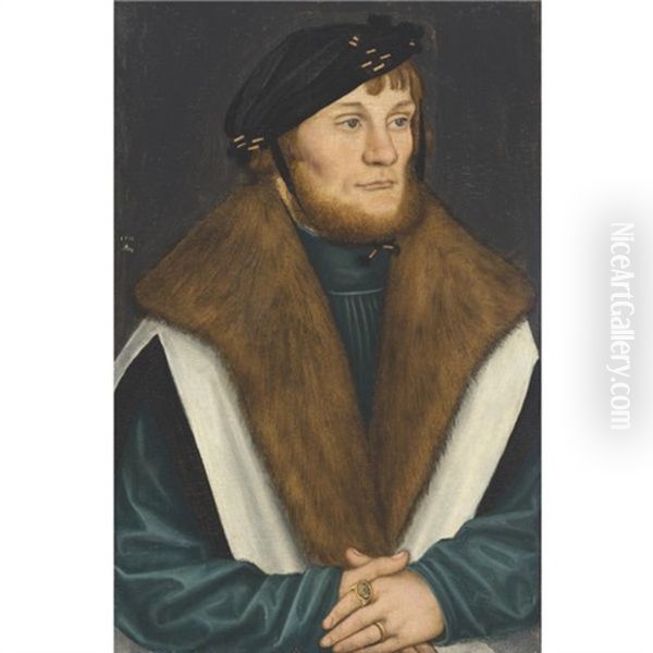 Portrait Of A Bearded Young Man Oil Painting by Lucas Cranach the Elder