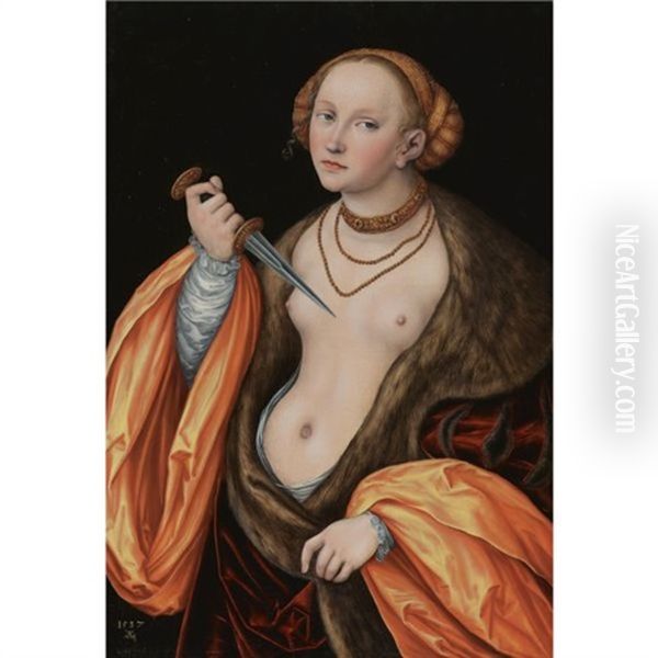 Lucretia (collab W/ Lucas Cranach The Younger) Oil Painting by Lucas Cranach the Elder