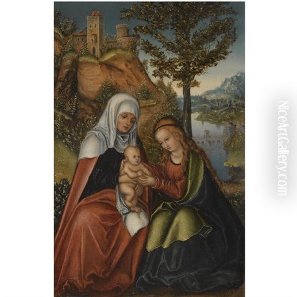 The Madonna And Child With Saint Anne In A Landscape Oil Painting by Lucas Cranach the Elder