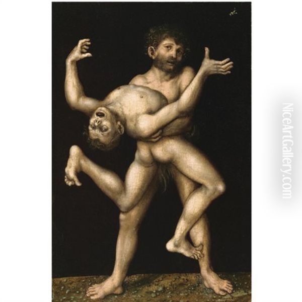 Hercules And Antaeus Oil Painting by Lucas Cranach the Elder