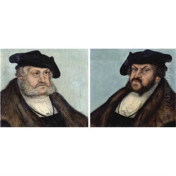 Portrait Of The Elector Frederick Iii The Wise Of Saxony (+ Portrait Of The Elector John The Steadfast Of Saxony; Pair) Oil Painting by Lucas Cranach the Elder