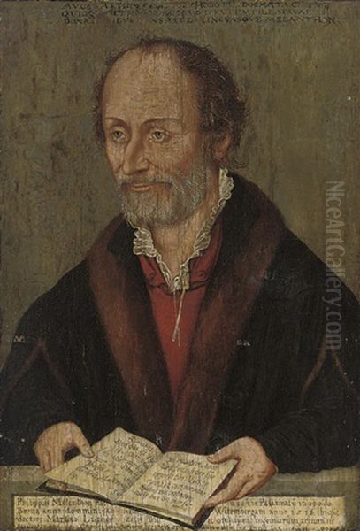 Portrait Of Philipp Melanchthon In A Black Cloak With Fur Trim Oil Painting by Lucas Cranach the Elder