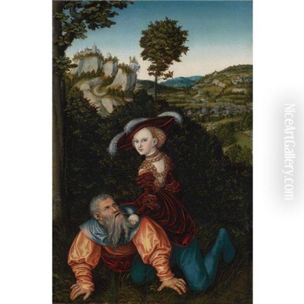 Phyllis And Aristotle Oil Painting by Lucas Cranach the Elder