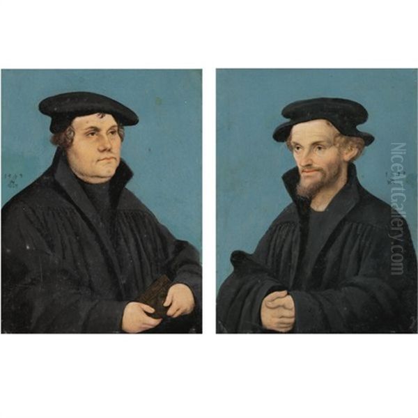 Portrait Of Martin Luther (+ Portrait Of Philip Melanchthon; Pair) Oil Painting by Lucas Cranach the Elder