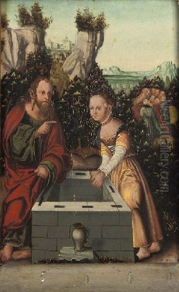 Christ And The Woman From Samaria Oil Painting by Lucas Cranach the Elder