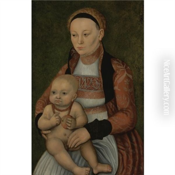 Portrait Of A Mother And Child Oil Painting by Lucas Cranach the Elder