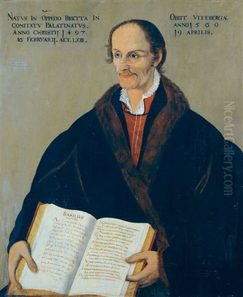 Bildnis Des Reformators Philipp Melanchthon Mit Dem Buch Des Kirchenvaters Basilius Von Caesarea Oil Painting by Lucas Cranach the Elder