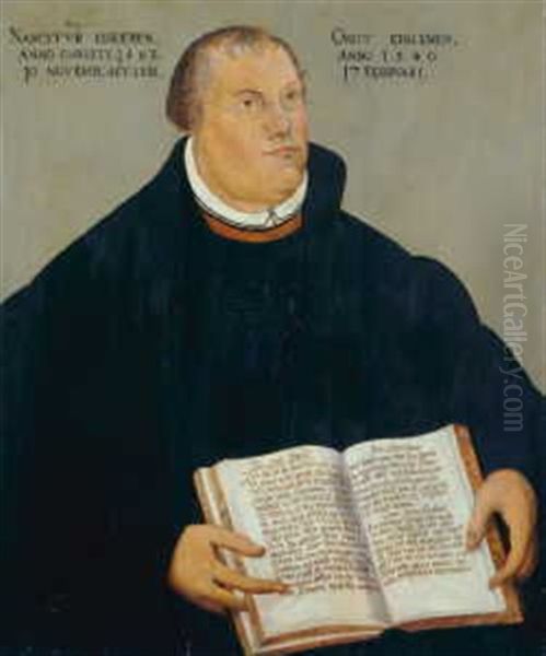 Bildnis Des Reformators Martin Luther, Der Die Aufgeschlagene Bibel Halt Oil Painting by Lucas Cranach the Elder