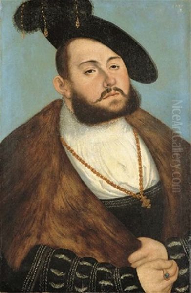 Portrait Of The Elector John Frederick The Magnanimous Of Saxony, Half-length (collab. W/studio Of Cranach) Oil Painting by Lucas Cranach the Elder