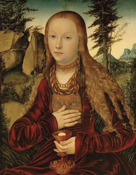 St. Barbara In A Wooded Landscape Oil Painting by Lucas Cranach the Elder