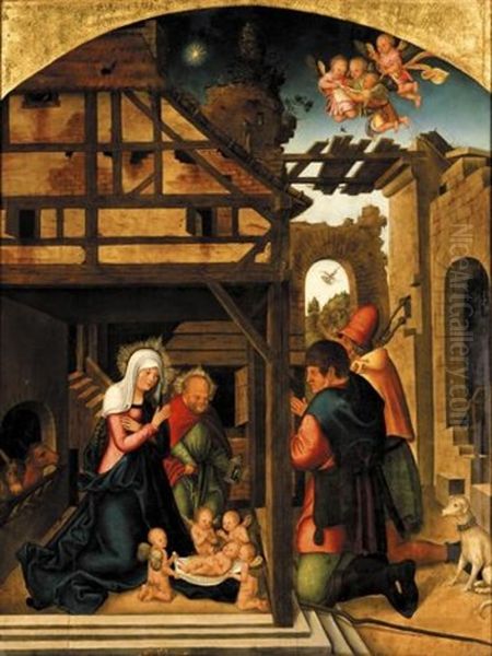 The Adoration Of The Shepherds, The Annunciation, The Adoration Of The Magi, Saints Jerome And Augustine (triptych W/dbl-sided Wings) Oil Painting by Lucas Cranach the Elder