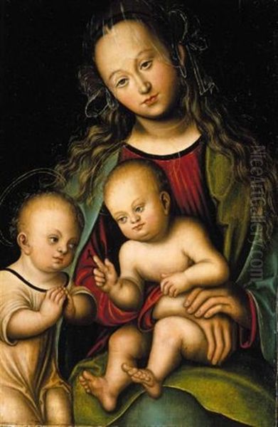 Virgin And Child With The Infant St. John The Baptist Oil Painting by Lucas Cranach the Elder