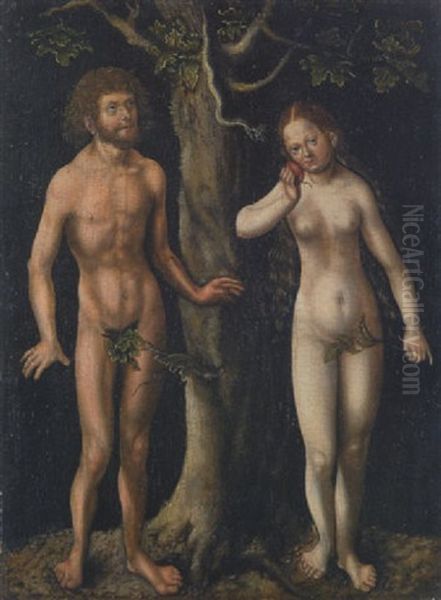 Adam Und Eva Unter Dem Baum Der Erkenntnis Oil Painting by Lucas Cranach the Elder