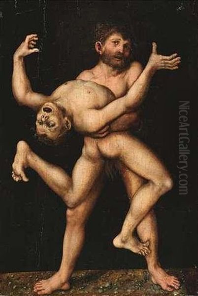 Herkules Und Antaos. Der Riese Antaos, Sohn Des Poseidon Und Der Gaia Oil Painting by Lucas Cranach the Elder