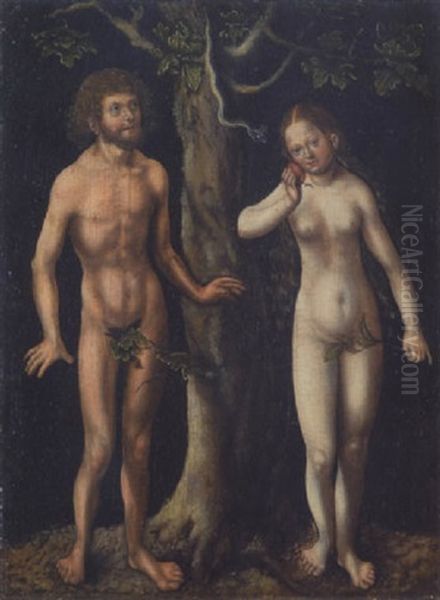 Adam Und Eva Unter Dem Baum Der Erkenntnis Oil Painting by Lucas Cranach the Elder