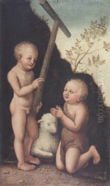 Der Christusknabe Und Der Ihn Anbetende Johannesknabe Oil Painting by Lucas Cranach the Elder