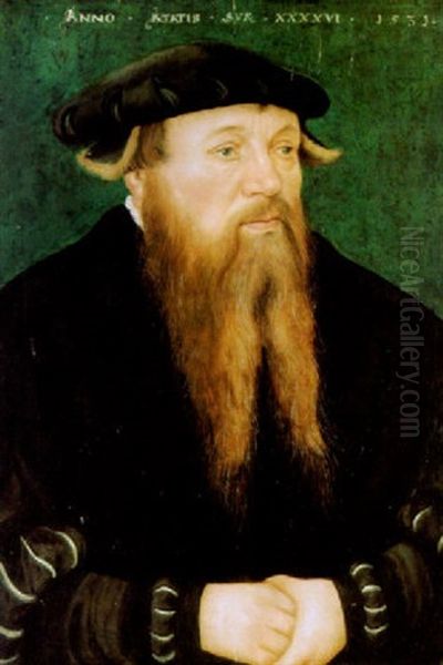 Bildnis Einer Sechsundvierzigjahrigen Mannes Mit Barett Oil Painting by Lucas Cranach the Elder