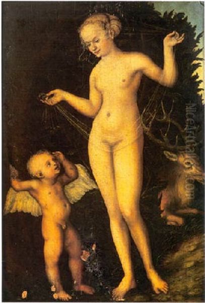 Venus Et L'amour Voleur De Miel Oil Painting by Lucas Cranach the Elder