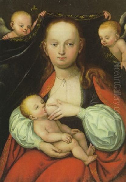 Madonna Lactans Vor Einem Von Engeln Gehaltenen Vorhang Oil Painting by Lucas Cranach the Elder