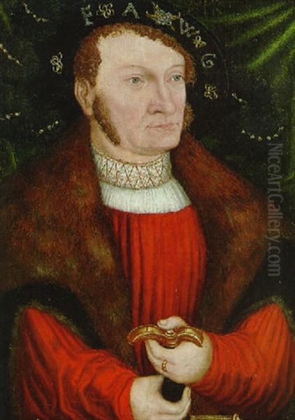 Portrait Of Gangolff Ii, Half-length, In A Red Tunic And A Fur-lined Coat Oil Painting by Lucas Cranach the Elder