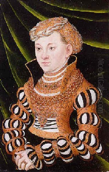 Portrait Of Princess Margaret Von Sachsen Wearing Court Dress Oil Painting by Lucas Cranach the Elder