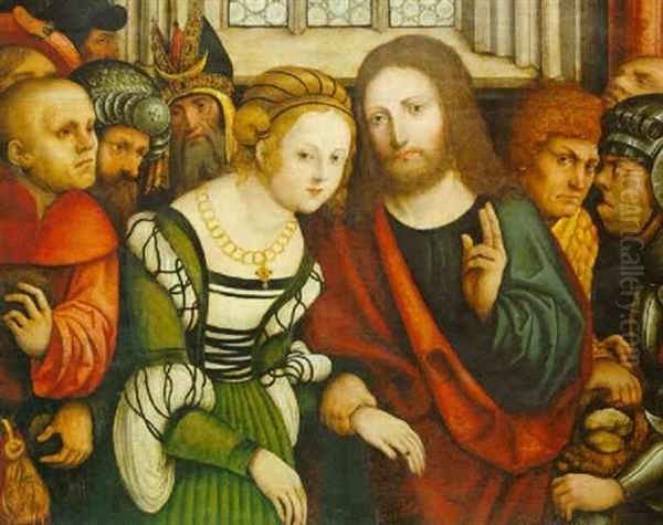 Le Christ Et La Femme Adultere Oil Painting by Lucas Cranach the Elder