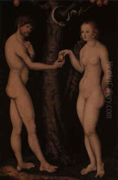 Adam And Eve Oil Painting by Lucas Cranach the Elder