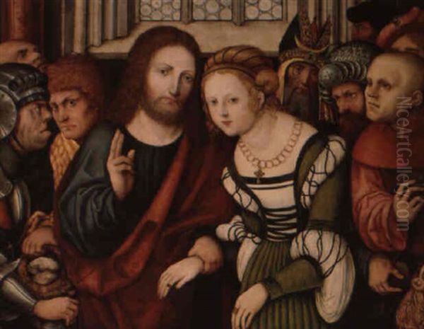 Le Christ Et La Femme Adultere Oil Painting by Lucas Cranach the Elder