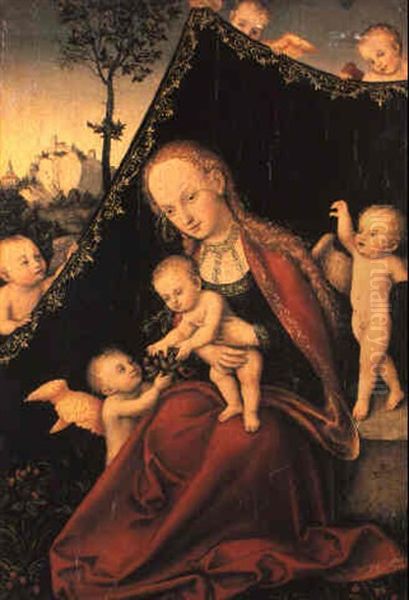 Die Madonna Mit Den Erdbeeren Oil Painting by Lucas Cranach the Elder