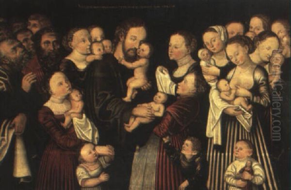 Christ Blessing The Little Children Oil Painting by Lucas Cranach the Elder